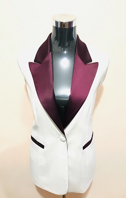 women's vintage peak lapel tuxedo jacket in white and contrast purple